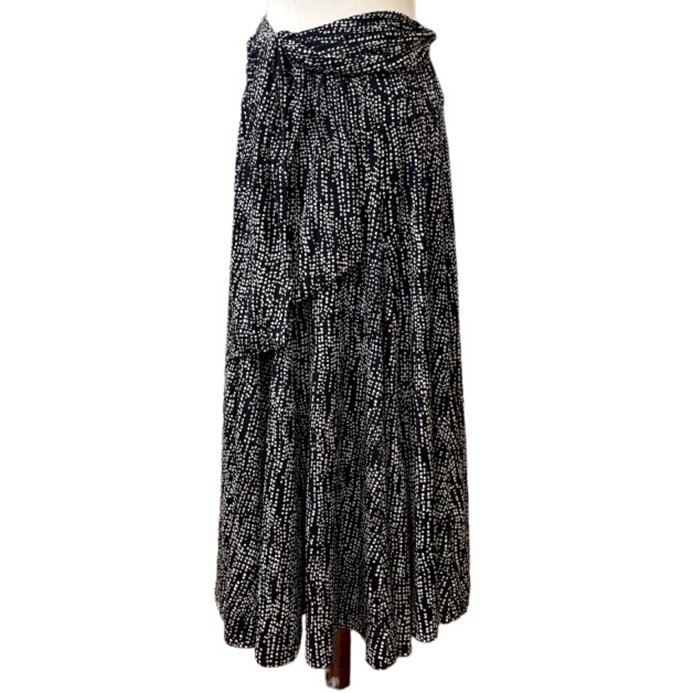 LAPIS Long Tie Waist Maxi Skirt - Black and Cream Polka Dot Size M